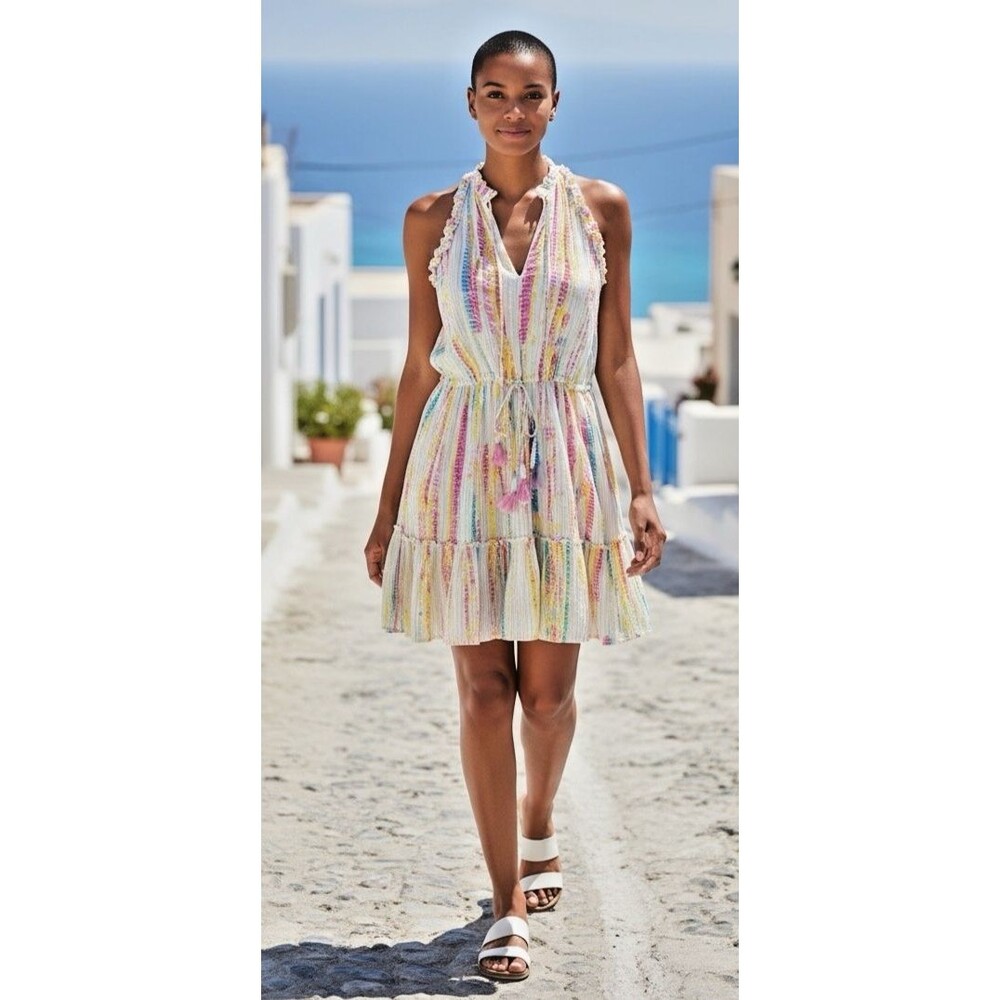 Dex NEW womens tasseled boho peasant summer mini dress Medium travel vacation